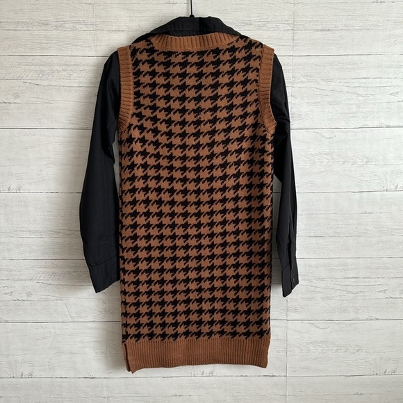 Heart & Heels Dogstooth V-Neck Button Up Cardigan Collared Black | SIZE M - Picture 3 of 12